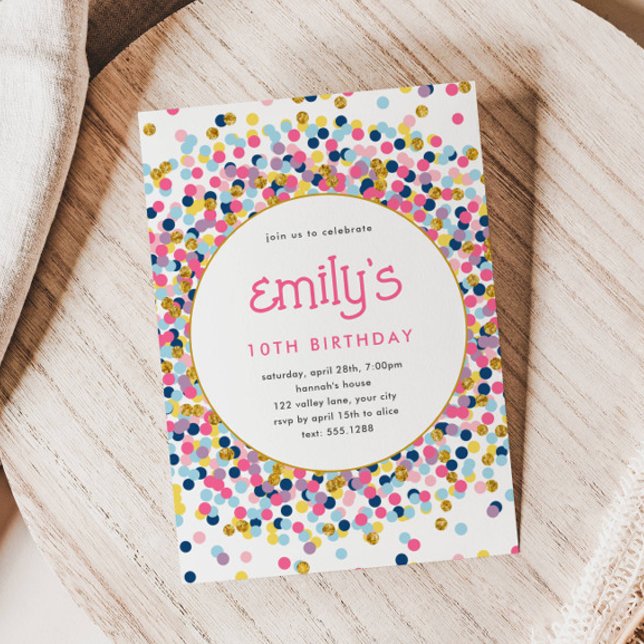 Convites Rainbow Confetti Dourado Glitter Playday (Criador carregado)