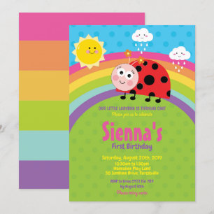Convites Rainbow Cute Ladybug primeiro aniversario Party Gi