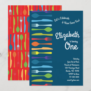 Convites Rainbow Cutlery Cute Festa de Aniversário Bonita C