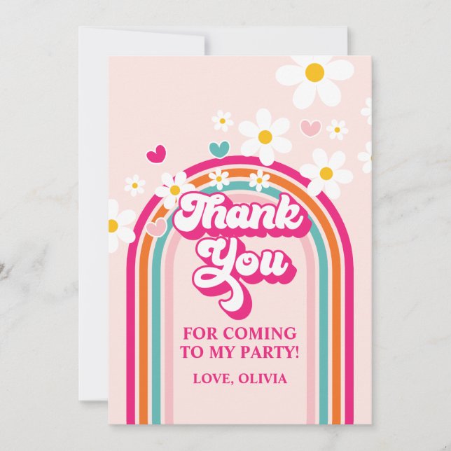 Convites Rainbow Daisy Obrigado (Frente)