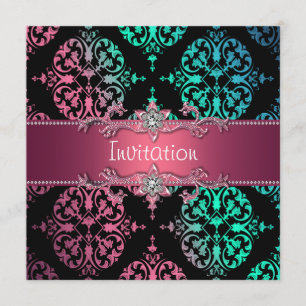 Convites Rainbow Damask Black Party