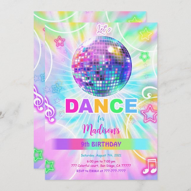 Convites Rainbow Dance Birthday (Frente/Verso)