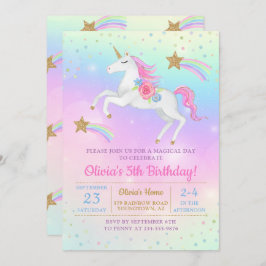Convites Rainbow Floral Magical Unicorn Girls Aniversário