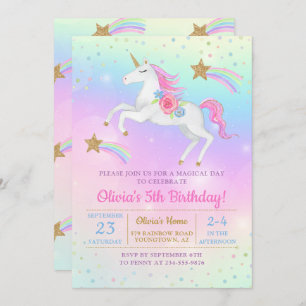 Convites Rainbow Floral Magical Unicorn Girls Aniversário