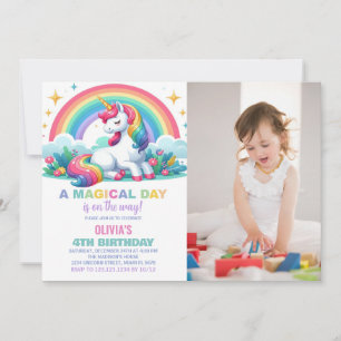 Convites Rainbow Floral Unicorn Aniversações de Aniversário
