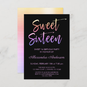Convites Rainbow Foil e Black Sweet Dezesseis Aniversário