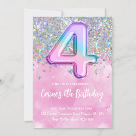 Convites Rainbow Foil Girl Quarth Birday
