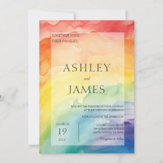 Convites Rainbow Gay Lésbica Casamento LGBTQ Watercolor