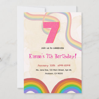 Convites Rainbow Girl 7th Birthday Invitation
