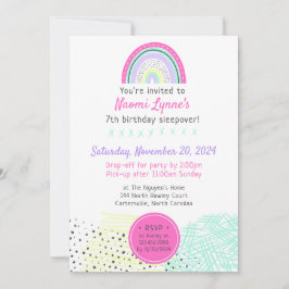Convites Rainbow Girl 90's Birthday Sleepover Kawaii Party