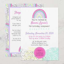 Convites Rainbow Girl 90's Birthday Sleepover Kawaii Party