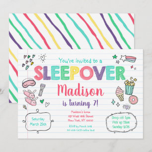 Convites Rainbow Girl Aniversário do Partido Sleepover