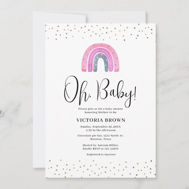 Convites Rainbow Girl Baby Shower Invitation (Frente)
