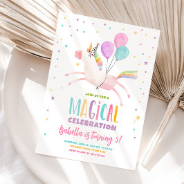 Convites Rainbow Girl do partido mágico Unicorn Primeiro An