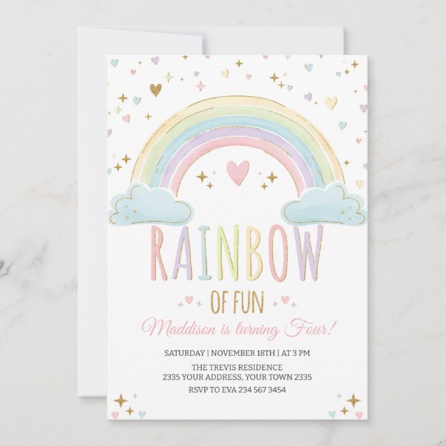 Convites Rainbow Girl's Birthday Party Invitation (Frente)