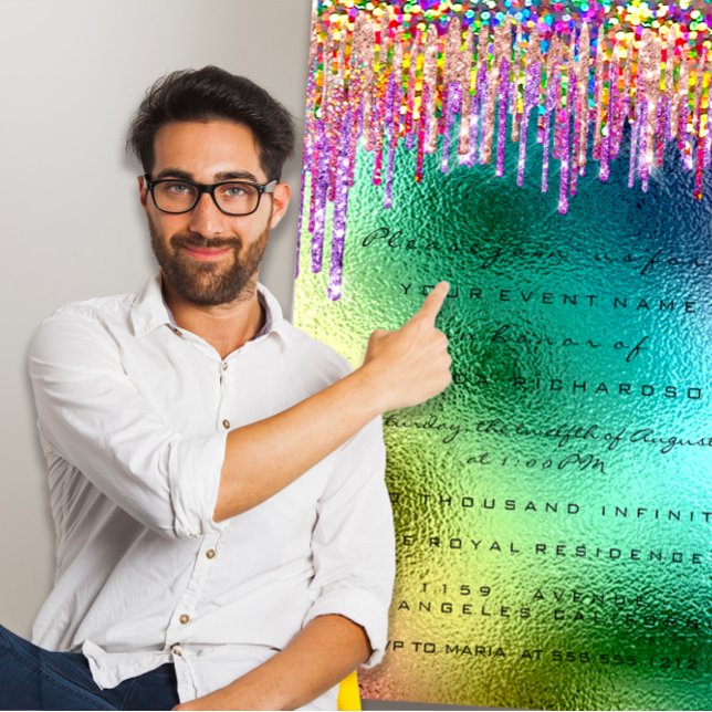 Convites Rainbow Glitter Drip Bridal 16th Unicorn Sereia (Rainbow Glitter Drip Bridal 16th Unicorn Mermaid Invitation)