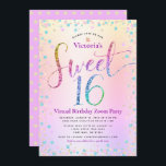 Convites Rainbow Glitter Ombre Virtual Sweet 16 Aniversário<br><div class="desc">"Feliz Doce 16". Aqui está uma forma excelente de fazer com que sua filha ainda seja capaz de comemorar seu aniversário marcante com todos os seus amigos. Envie este convite de festas online impressionante, brilhante, giro, festivo, moderno, personalizado para um evento a lembrar. A tipografia do arco-íris com escrita brilhante,...</div>