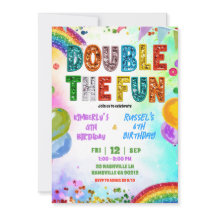 Rainbow Glitter Sequin Sibling Birthday Invitation