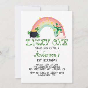 Convites Rainbow & Green Clover Lucky One First Birday