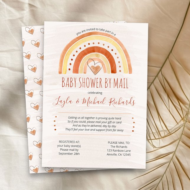 Convites Rainbow Heart Watercolor Wash Chá de fraldas por M (Neutral Rainbow baby shower by mail invitation)