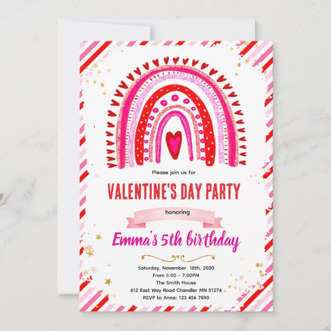 Convites Rainbow Hearts Valentine party invitation (Frente)