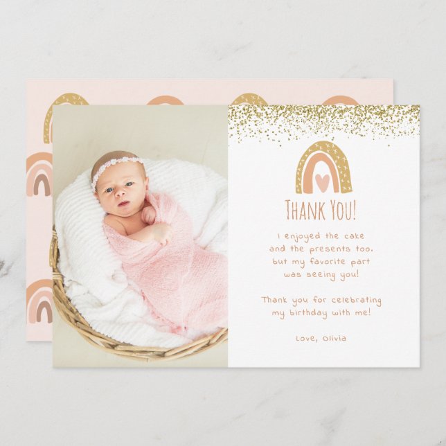 Convites Rainbow Imagem Maravilhosa de Aniversário Obrigado (Frente/Verso)