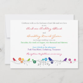 Convites Rainbow Invitation Birds Flowers