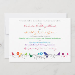 Convites Rainbow Invitation Birds Flowers