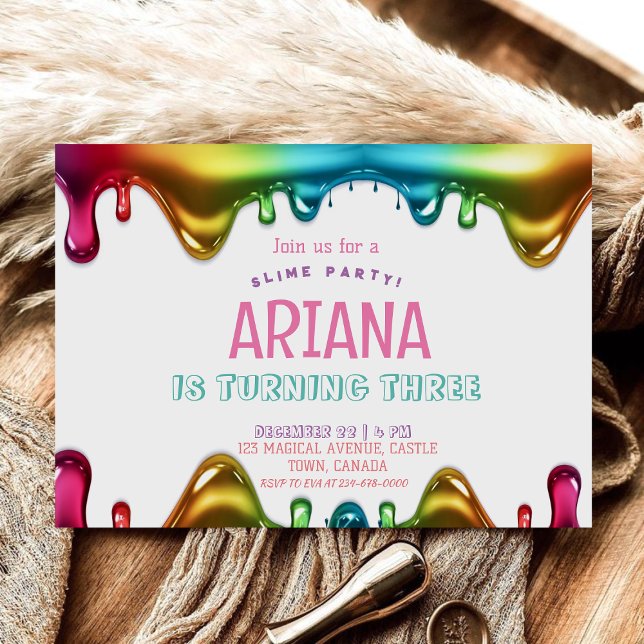 Convites Rainbow Kids 3º Festa de aniversário de lodo (Criador carregado)