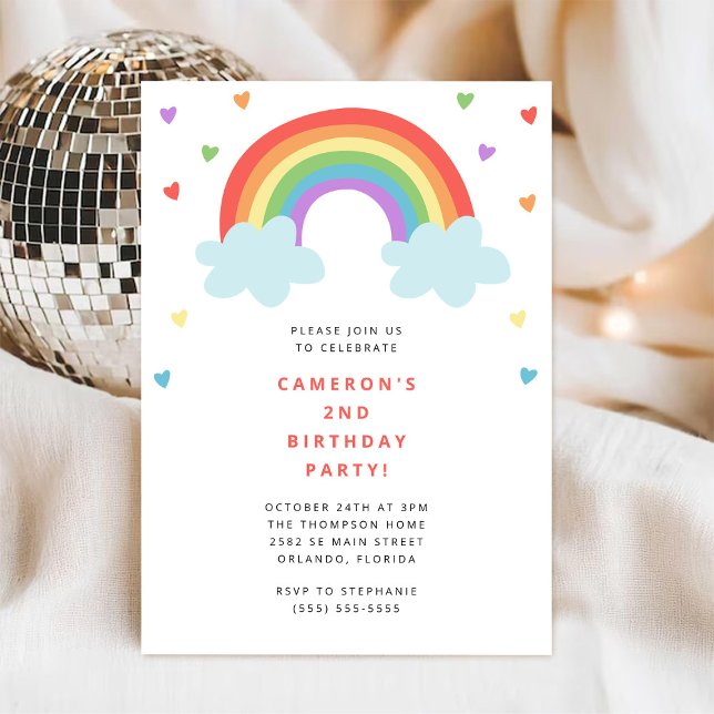 Convites Rainbow Kids Birthday Invitation (Criador carregado)