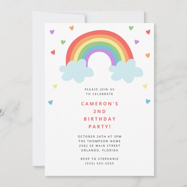 Convites Rainbow Kids Birthday Invitation (Frente)