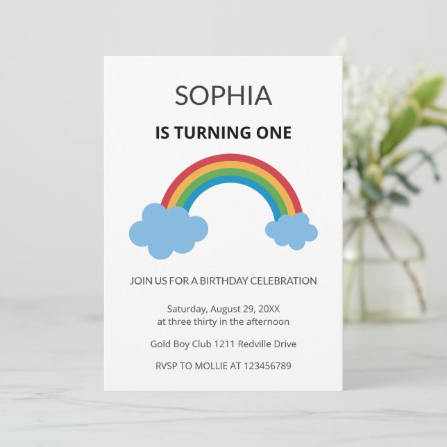 Convites Rainbow Kids First Birthday Party (Em pé/Frente)