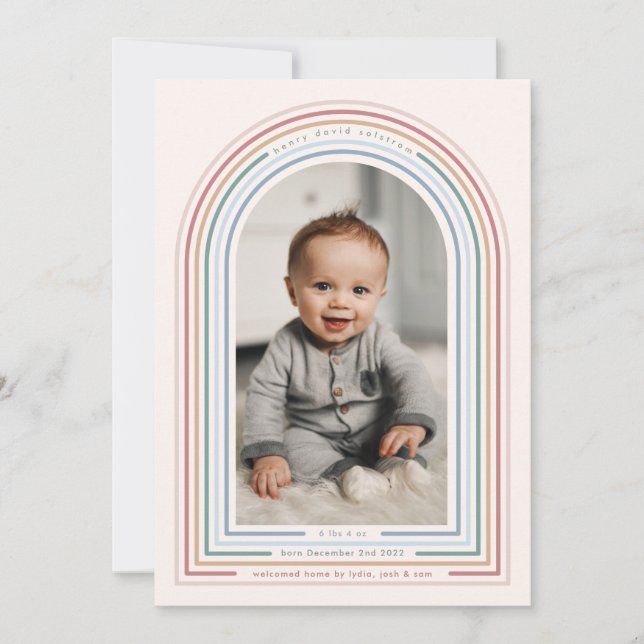Convites Rainbow Line Arch Birth Announcement (Frente)