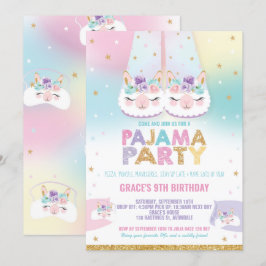 Convites Rainbow Llama Festa de aniversário Pajama