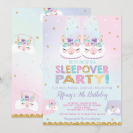 Convites Rainbow Llama Sleepover Festa de aniversário Slumb