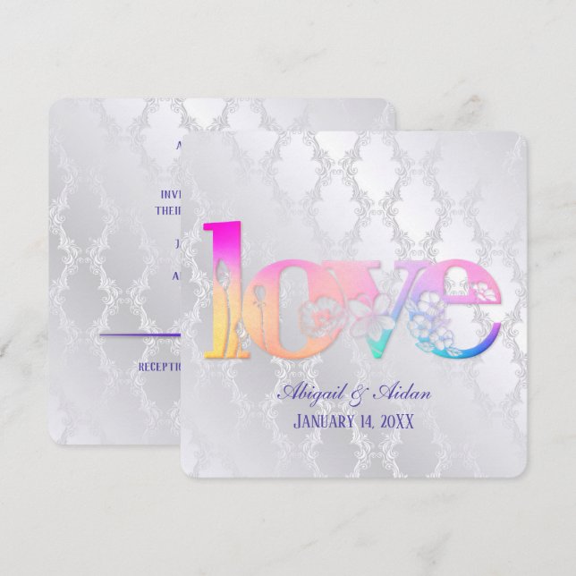 Convites Rainbow Love On Weding Satin Invitation (Frente/Verso)