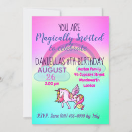 Convites Rainbow Magical Unicorn Party - Parabéns