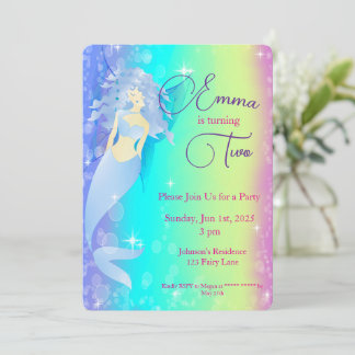 Convites Rainbow Mermaid Birthday