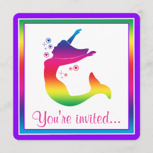 Convites Rainbow Mermaid em Silhouette Feliz Aniversário