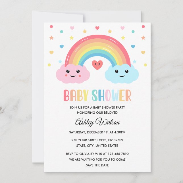 Convites Rainbow Miracle Baby Shower (Frente)