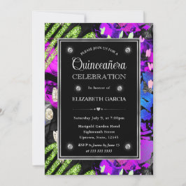 Convites Rainbow Neon Abstrato Glitter Frame Quinceanera