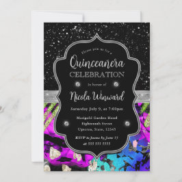 Convites Rainbow Neon Abstrato Glitter Quinceanera