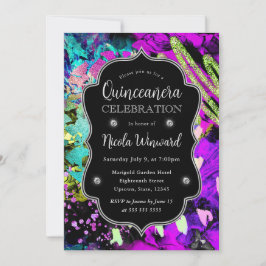 Convites Rainbow Neon Abstrato Glitter Quinceanera