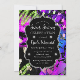 Convites Rainbow Neon Abstrato Glitter Sweet 16