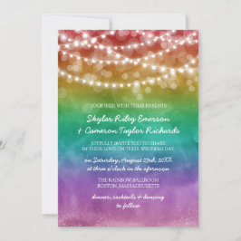 Convites Rainbow Ombre String Lights Detalhes Gay Casamento