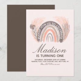 Convites Rainbow Pampas Doodle Bohemian Aniversário desenha