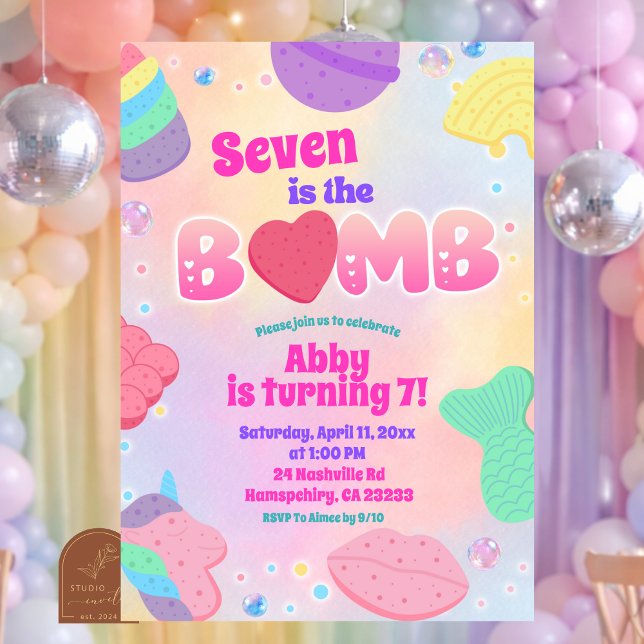 Convites Rainbow Pastel Bath Bomb Birthday Invitation (Criador carregado)