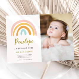 Convites Rainbow Pastel Boho Muted Pink Girl Primeiro Anive
