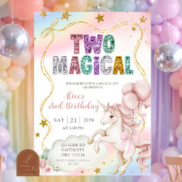 Convites Rainbow Pastel Unicorn Two Magical 2nd birthday In