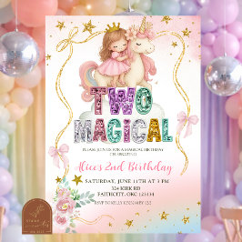 Convites Rainbow Pastel Unicorn TWO Magical Birthday Invita